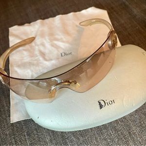 CHRISTIAN DIOR Plastic Rimless Sunglasses. Vintage w Folding Arms.  Scratches